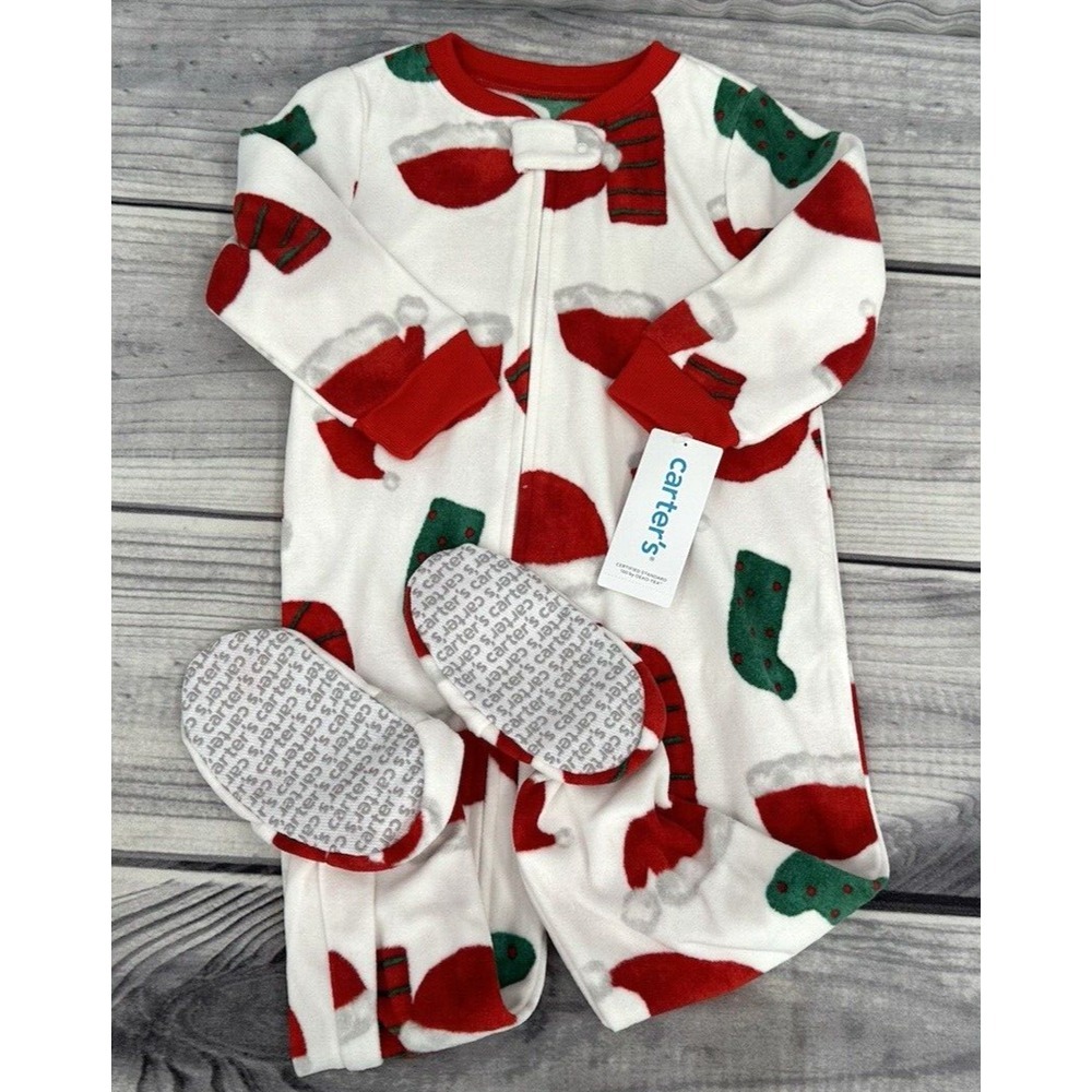CARTER'S SANTA & STOCKINGS CHRISTMAS FOOTED FLEECE SLEEPER Infant Size 24 Months